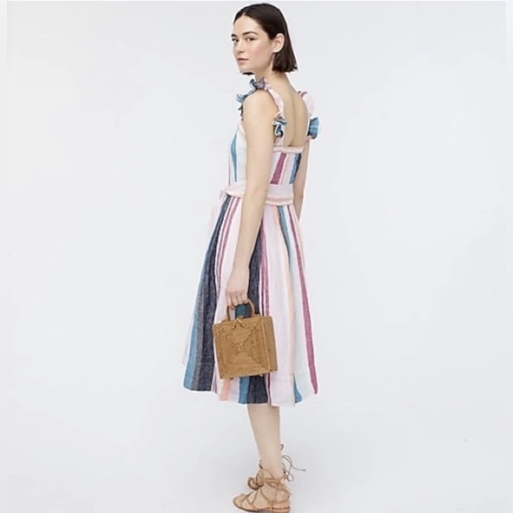 J CREW Linen Button-up midi dress in mixed stripe Multicolor Sleeveless Lined - Picture 6 of 15